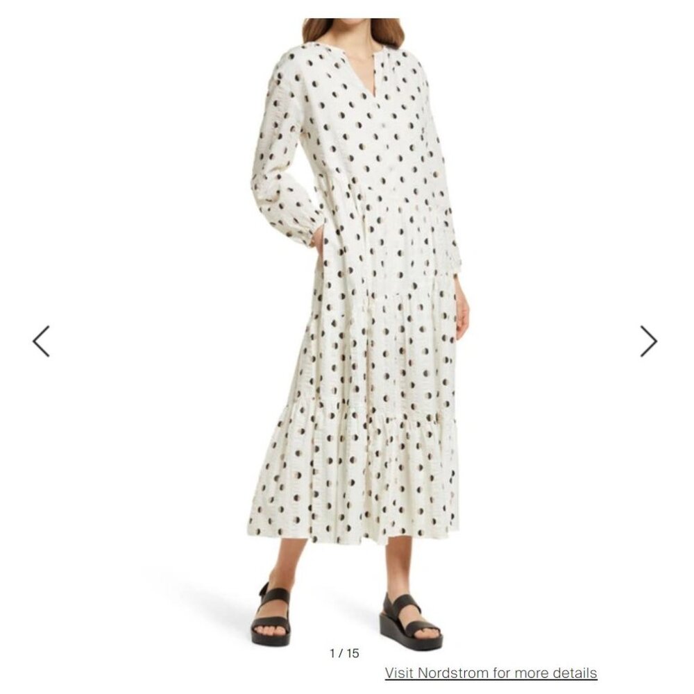 Nordstrom Polka Dot Long Sleeve Tiered Cotton Dress Size XXL